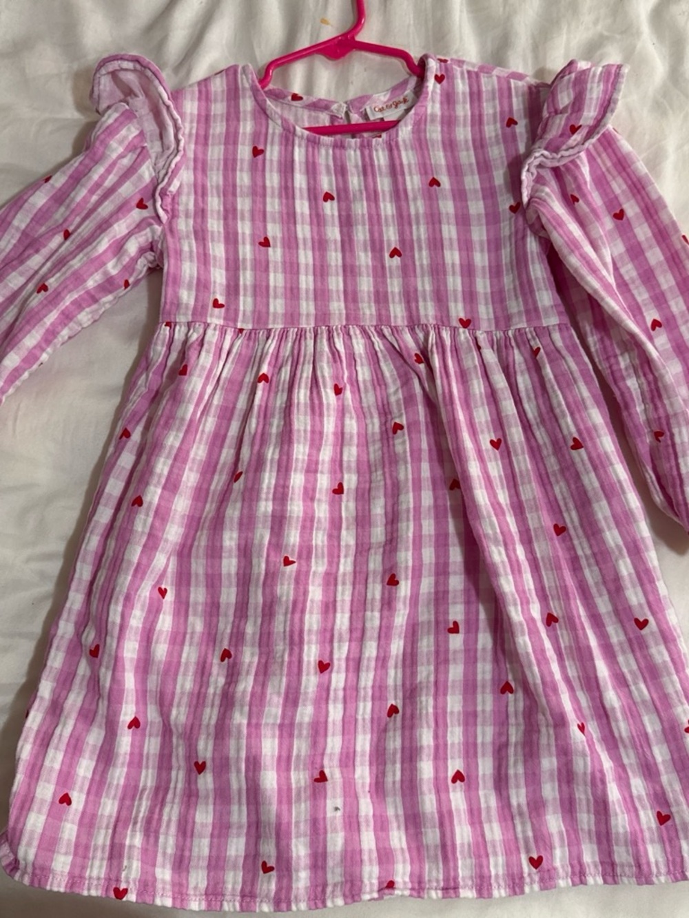 & Other Stories Pink Gingham Heart-Print Long Sleeve Dress